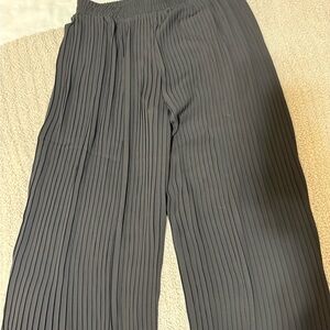 Black Plisse Wide-Leg Pants